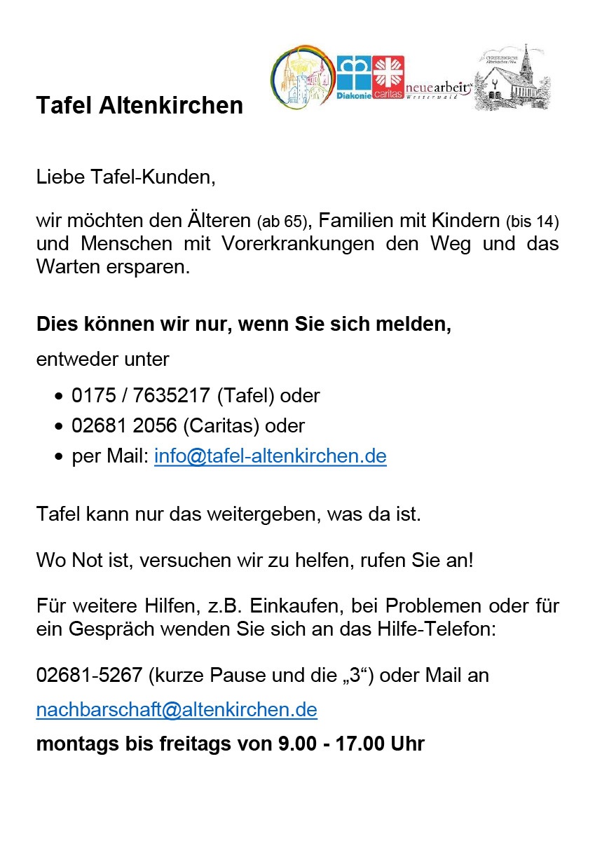 Altenkirchen: Tafelausgabe und Tafellieferservice